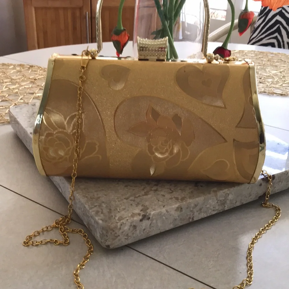 Gold Floral-Embellished Evening Clutch